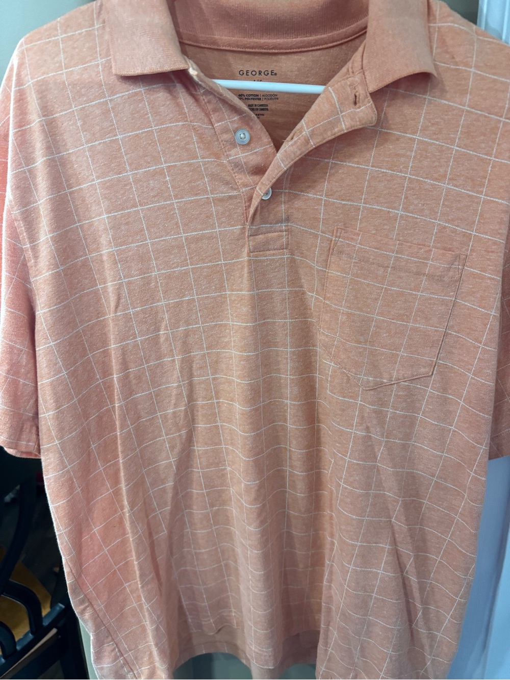 George Men's Peach Grid-Pattern Polo Shirt (CL-5)